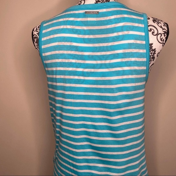 MICHAEL KORS Teal & White Striped Tank Top size Small* - Picture 3 of 7